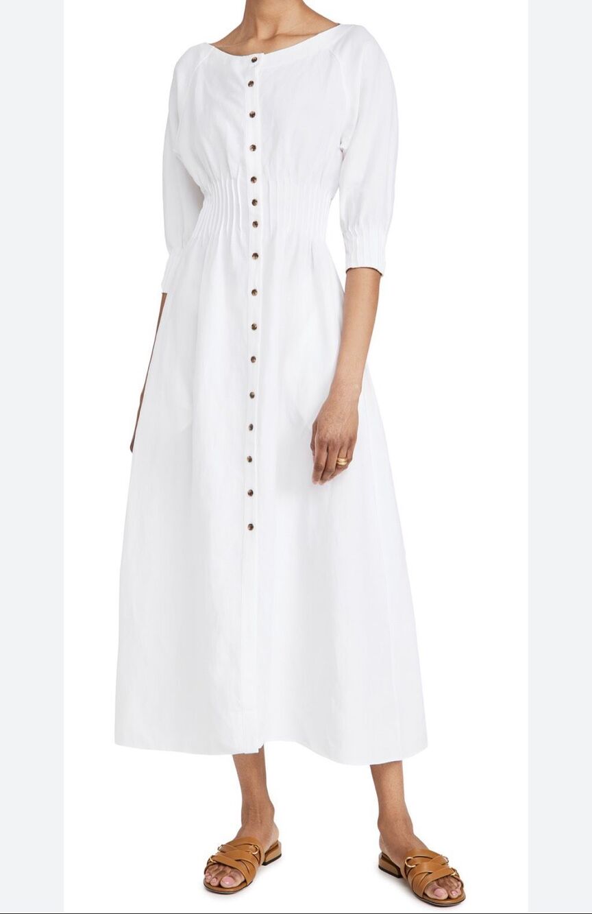 Mara Hoffman Amia Tencel Linen Button Front Midi Dress White 0